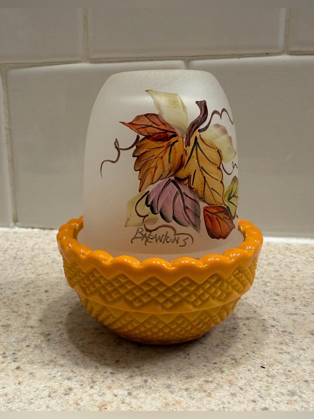 VTG Mosser Glass hand-painted fall/autumn leaf basket vase